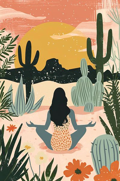 Méditation dans le désert au coucher du soleil par Whale & Sons