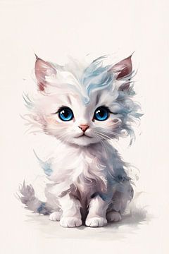 Schattige witte kitten met blauwe ogen van Art & Soul Creations