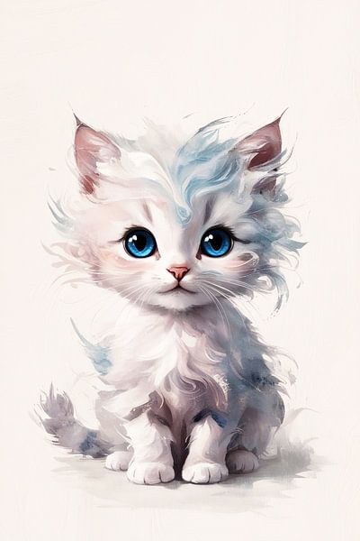 Cute white kitten with blue eyes by Art & Soul Creations