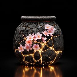 Japanische Sakura-Kirschblüte in einem Topf aus Bruchsteinen von TheXclusive Art