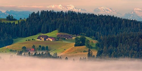 Panorama and sunrise in Emmental, Switzerland