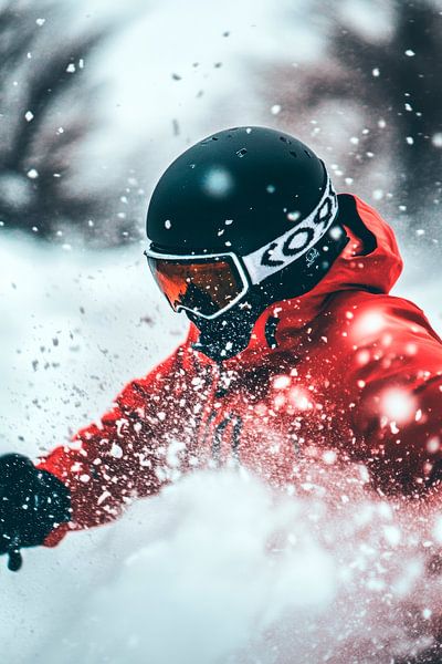 Skifahrer im Schnee wirbelt Powder auf von Poster Art Shop