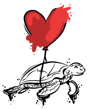 Turtle with a Red Heart Balloon by Antiope33