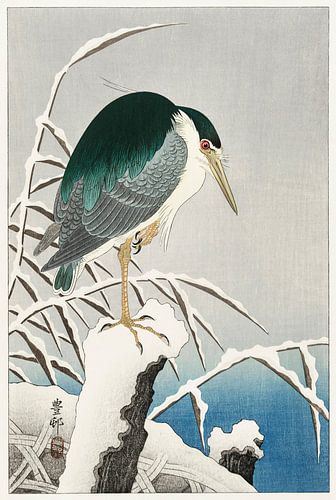 Heron in snow (1920 - 1930) by Ohara Koson