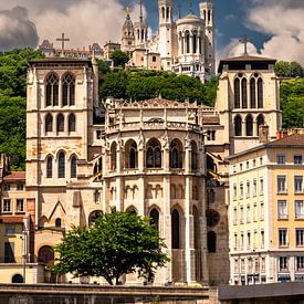 Kathedraal en Notre Dame de Fourviere in Lyon van Dieter Walther