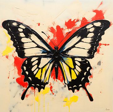 Papillon en rouge, jaune et noir sur Lauri Creates