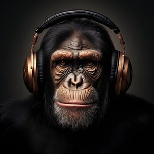 Singe avec écouteurs