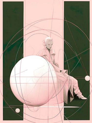 abstract green pink painting