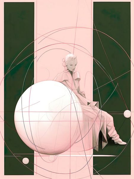 abstrakte grün-rosa Malerei von PixelPrestige