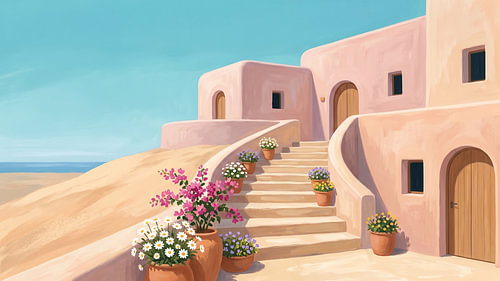 Une escapade dans une villa aux couleurs pastel à flanc de colline en Méditerranée