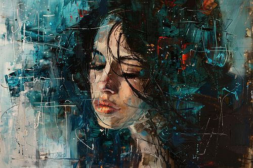 Abstract Portret van Emotie in Olieverf