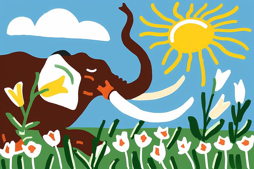 Glücklicher Elefant unter einer strahlenden Sonne von Art & Soul Creations