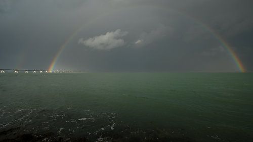 Rainbow over the Zeeland Bridge from Noord-Beveland