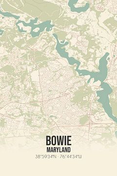 Vintage landkaart van Bowie (Maryland), USA. van MijnStadsPoster