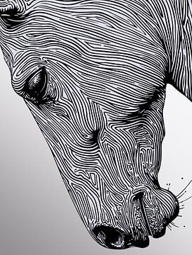 Flow of the Wild - Minimalistische lijn Art Paarden Muurprint van Ramy Salah Hefny