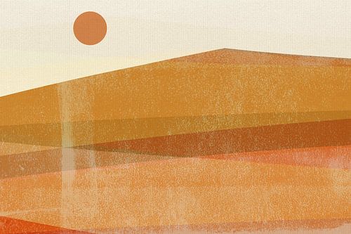 Abstract minimalistisch landschap in oker en oranje