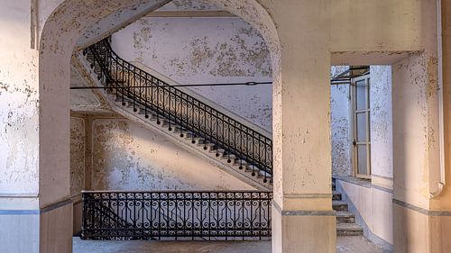stairwell in an abandoned hospital