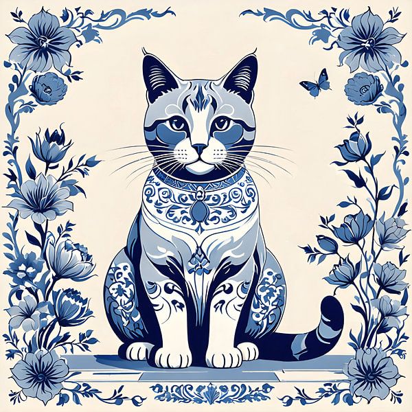 Delftsblauw Kat van FoXo Art