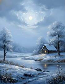 Neige au clair de lune sur la prairie déserte sur Regan Frederick