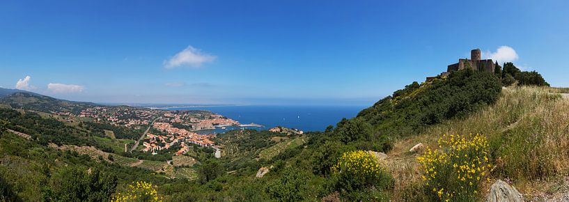 Collioure Panorama - historisch dorp en Fort St. Elme in het zuiden van Frankrijk van Frank Herrmann