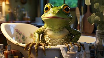 Green frog in a bathtub, illustration by Animaflora PicsStock