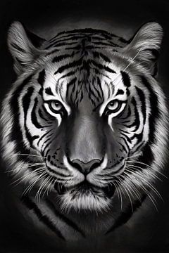 Portrait monochrome d'un tigre majestueux sur De Muurdecoratie