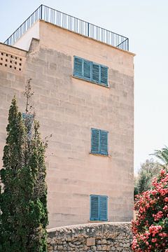 Ramen met blauwe luiken in de oude stad 'Dalt Vila', Eivissa // Reisfotografie