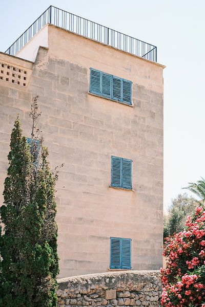 Ramen met blauwe luiken in de oude stad 'Dalt Vila', Eivissa // Reisfotografie van Diana van Neck Photography