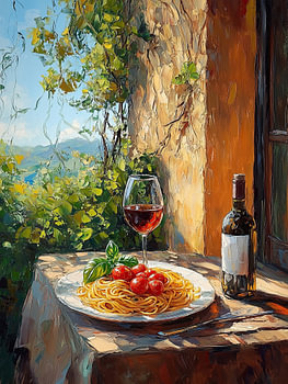 Pâtes et vin en Toscane