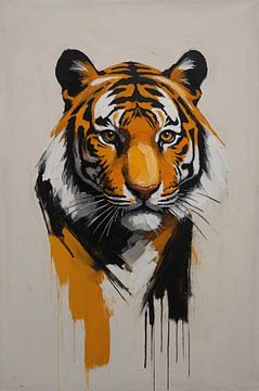 Le tigre abstrait dans l'expression artistique moderne sur De Muurdecoratie