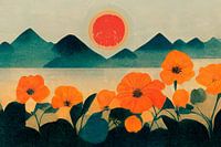 Orange Flowers and Blue Mountains