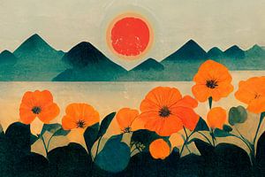 Orange Flowers and Blue Mountains