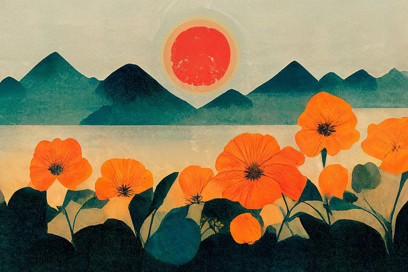 Orange Flowers and Blue Mountains by Treechild