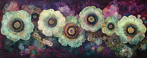 Weelderige bloemen in dromerige kleuren