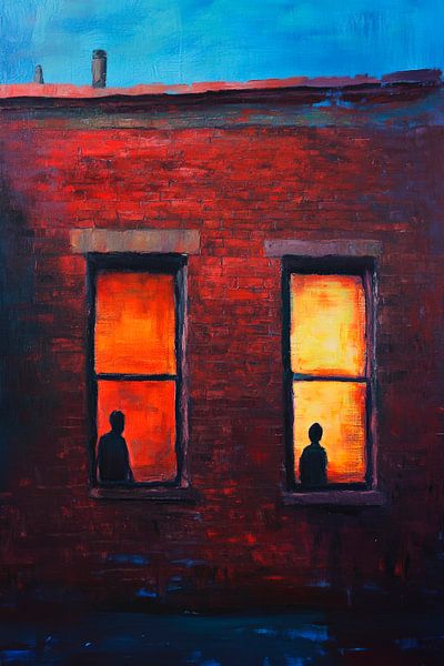 Silhouettes derrière les fenêtres - Lumière du soir par Poster Art Shop