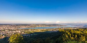 Uitzicht van Uetliberg naar Zürich en het meer van Zürich van Werner Dieterich
