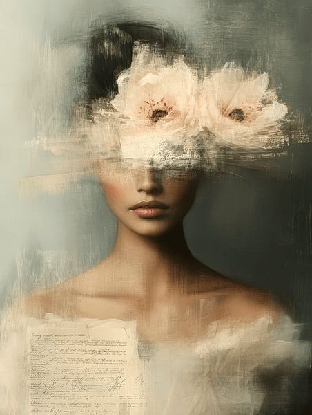 Poetisches abstraktes Porträt in Pastellfarben von Carla Van Iersel