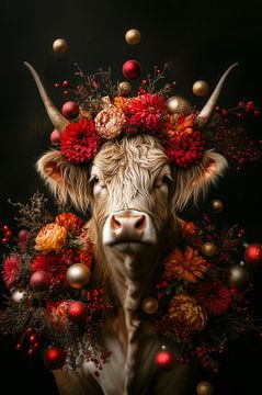 Festive Grace - Taurus with Christmas Flowers and Ornaments by Eva Lee