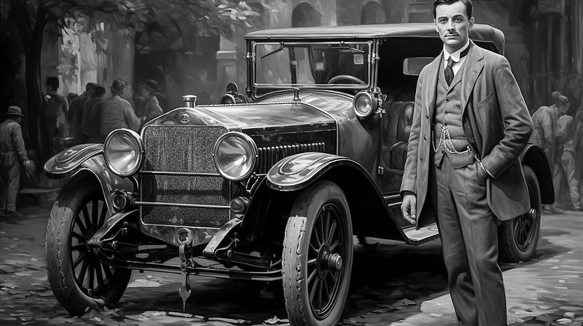 Alter Oldtimer auf der Straße mit amerikanischem Geschäftsmann von Animaflora PicsStock