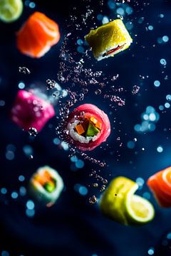 Colourful sushi creations in sparkling water by Poster Art Shop