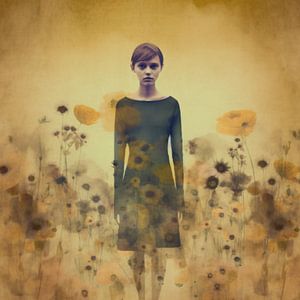 Frau im Blumenfeld