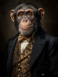 Majestueuze chimpansee in een met goud geborduurd smokingportret van MArt