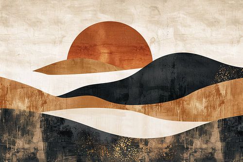 Sepia Tinten Abstracte Zonsondergang Kunst