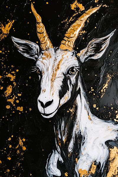 Schwarz-weiße Ziege mit goldenen Hörnern von Imperial Art House