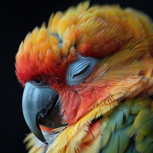 Close Up Of A Sleeping Sun Conure Parrot