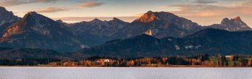 Panoramic photo of the Hopfensee lake, Bavaria