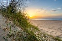 Dune, plage et mer dans la lumière du soleil couchant