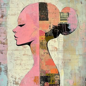 Moderne Vrouw met Roze en Zwart van Kunst Kriebels