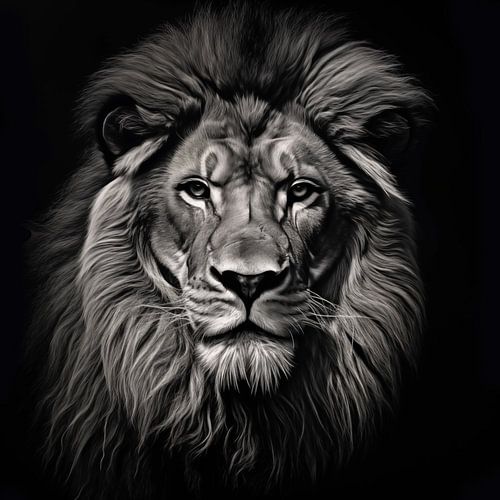 Lion portrait black and white