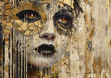 Gouden Masker van Abstract Schilderij